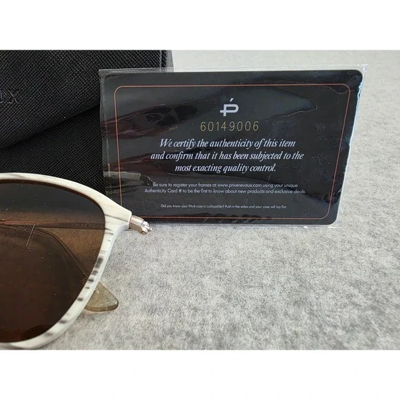 PRIVE REVAUX Sunglasses Polarized Brown Lens White Marble Frame AuthenticityCard - Picture 2 of 7